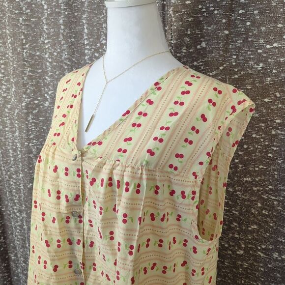 Vintage Moon Dance Sleeveless Cherry Top‎ Artist Smock Vest Pearl Snap Size 3X - Picture 3 of 8
